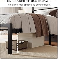 Vista 5 de SHA CERLIN Marco de cama tamaño twin con estante de cabecera y base de metal resistente, no necesita somier, marrón