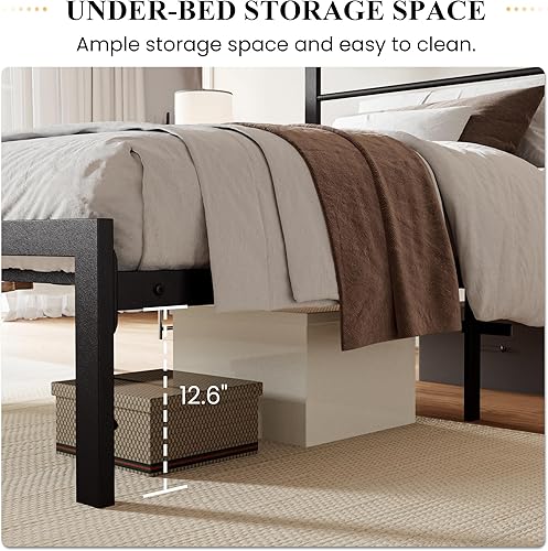 Miniatura 5 de SHA CERLIN Marco de cama tamaño twin con estante de cabecera y base de metal resistente, no necesita somier, marrón