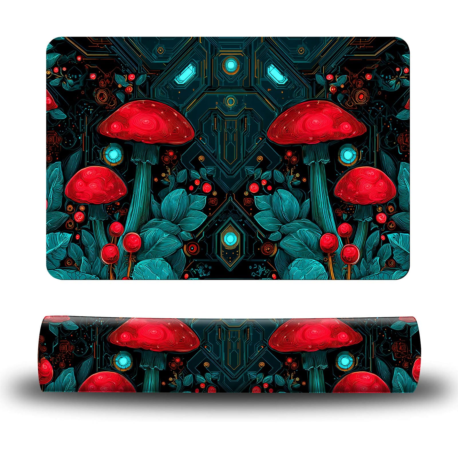 Dikoer Dog Food Mat, 15.7" x 23.6" Absorbent Pet Feeding Mat for Food and Water, Waterproof Diatom Mud Pet Placemat with Non-Slip Rubber Backing, Cat Bowl Mat for Floors - Red Mushroom Machinery