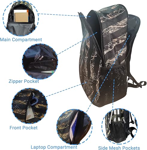 Miniatura 4 de M YESCUSTOM Mochila escolar de camuflaje con bandera de Estados Unidos, diseño de hojas de ciervo, resistente al agua, mochila para laptop, para