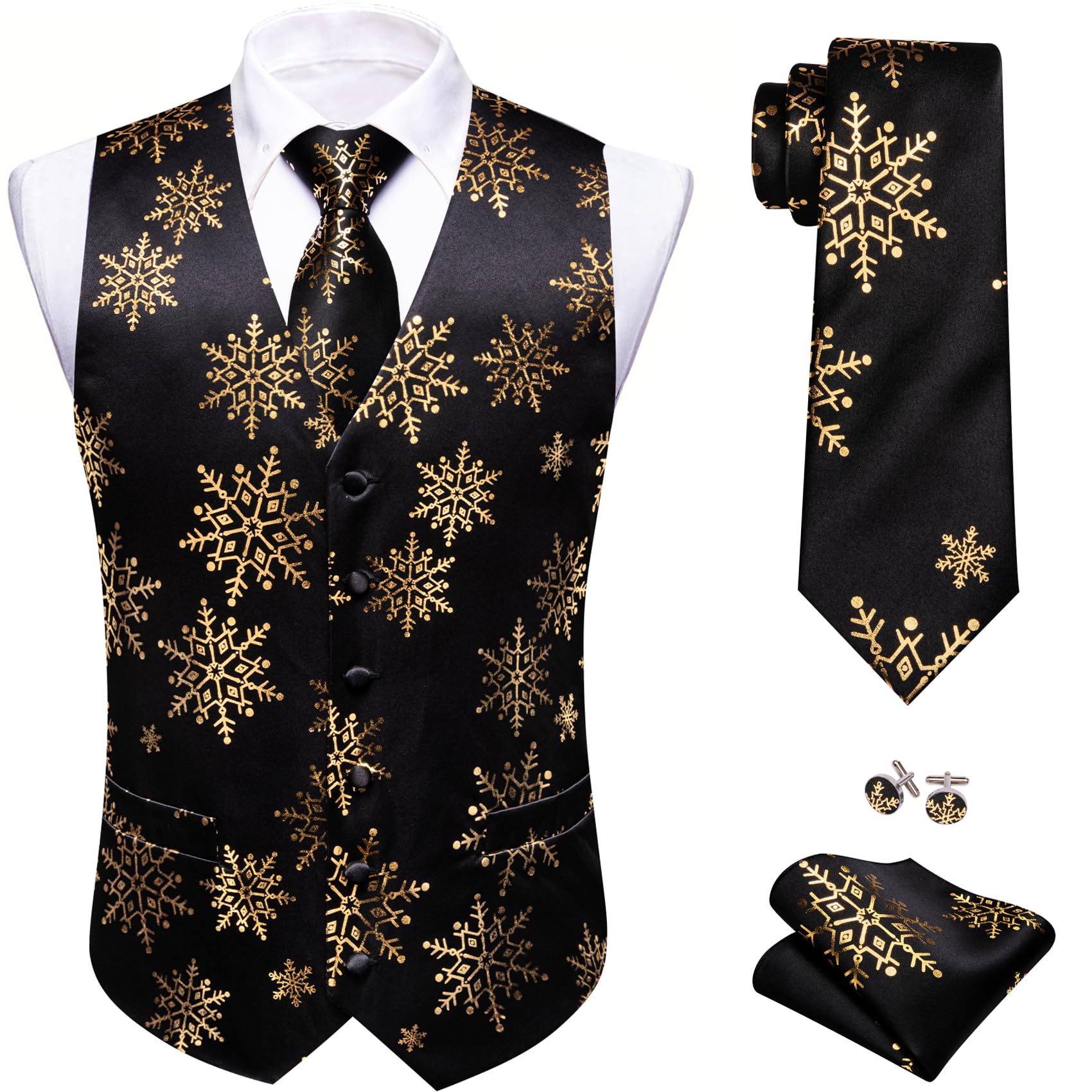 Barry.Wang Mens Red/Green Christmas Suit Vest Tie Holiday Xmas Waistcoat