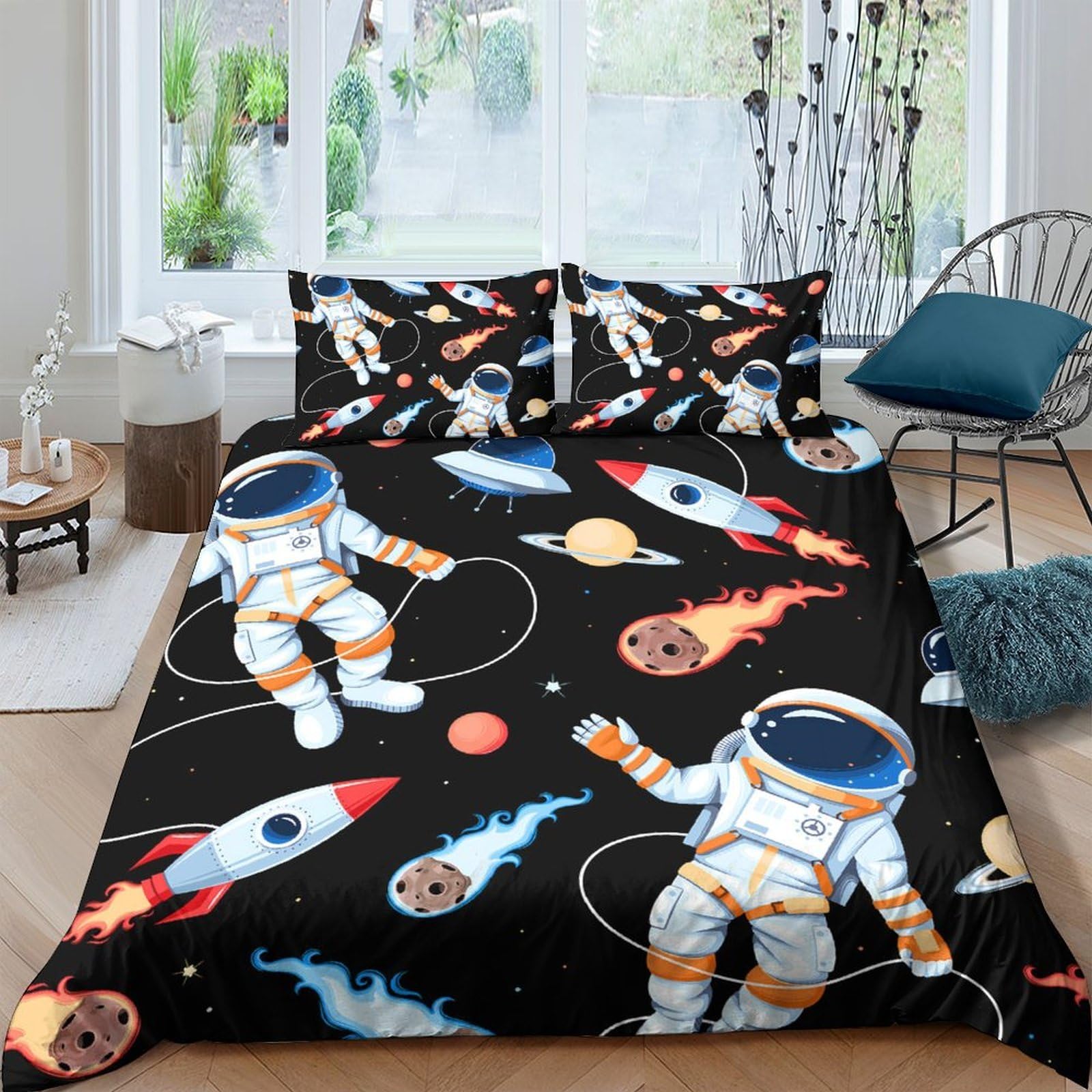 Ctjqhvkz Style-9 3D Printed Astronaut Rocket Fitted Sheet Microfiber Soft Space Planet Bed Cover For Bedroom Dorm Rental Mattress Decor Single（135X200cm）