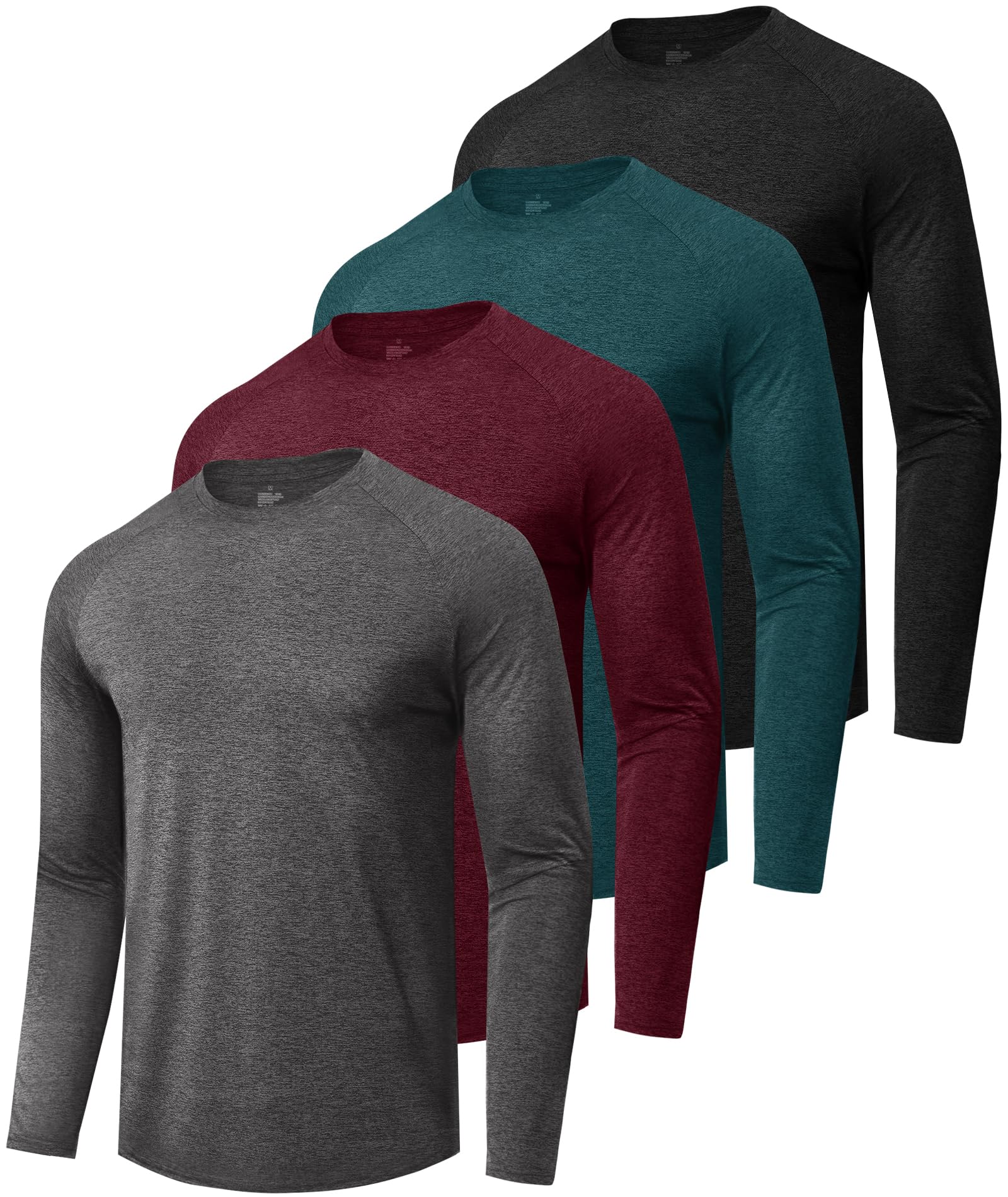 4 Pack Long Sleeve Shirts for Men - Quick Dry Moisture Wicking Tshirts