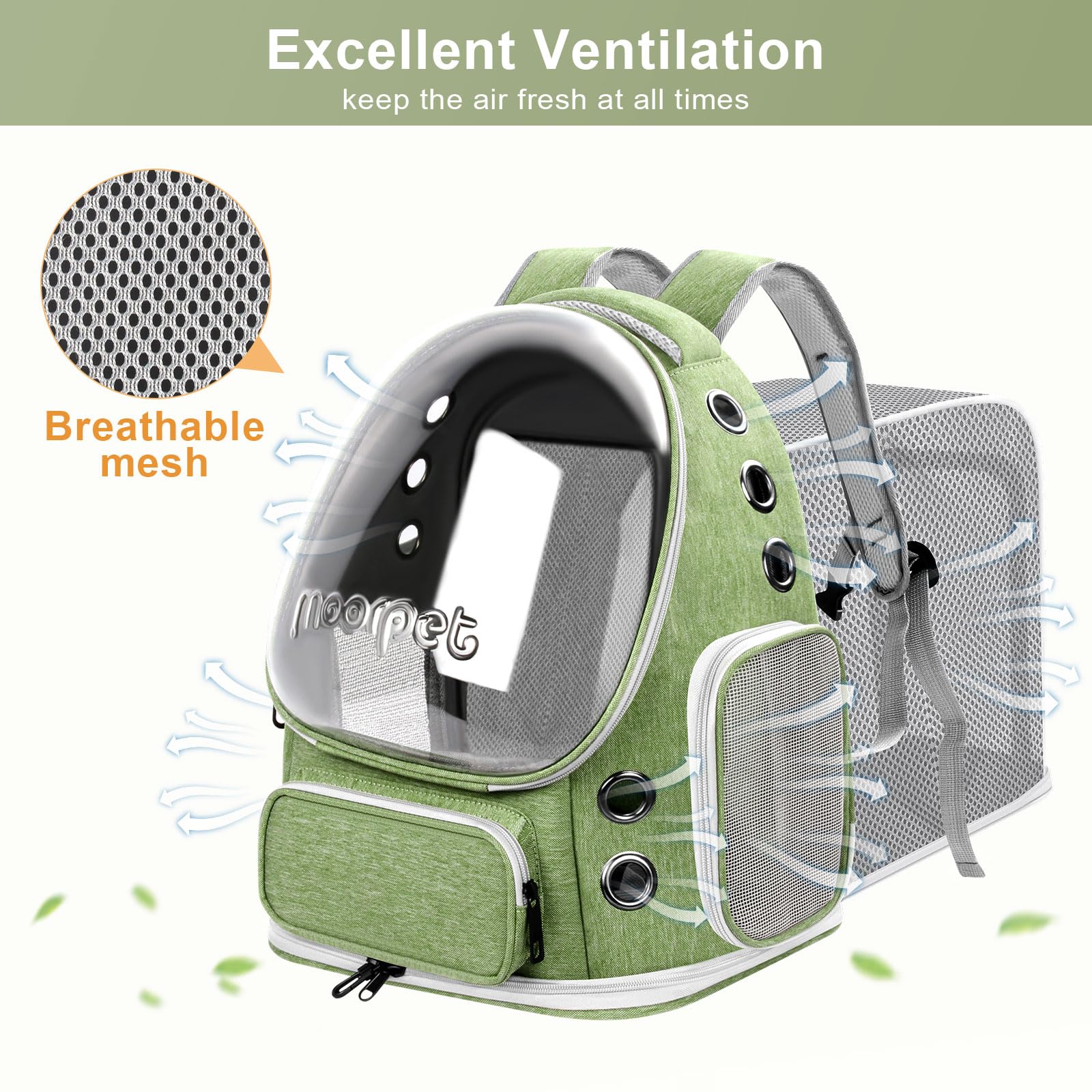Breathable Cat Bubble Backpack Large Space Pet Carrier Backpack Expandable for Kitty Dog, Foldable Airline Approved Cat Backpack, Transparent PetTravel Backpack Up to 20 lbs (Green) (Green) - image 7