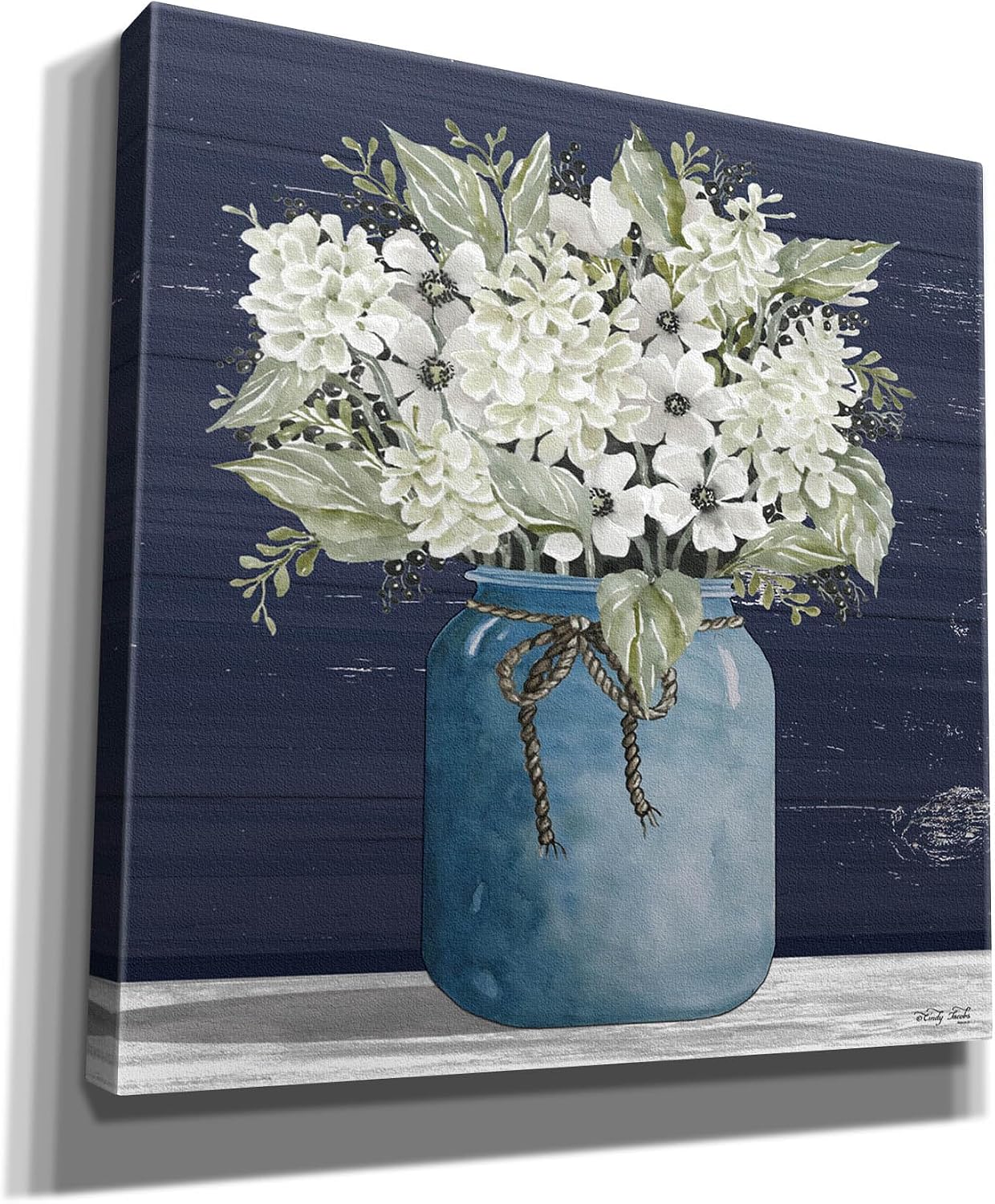 Epic Graffiti 'White Flowers I' by Cindy Jacobs, Canvas Wall Art, 12"x12"