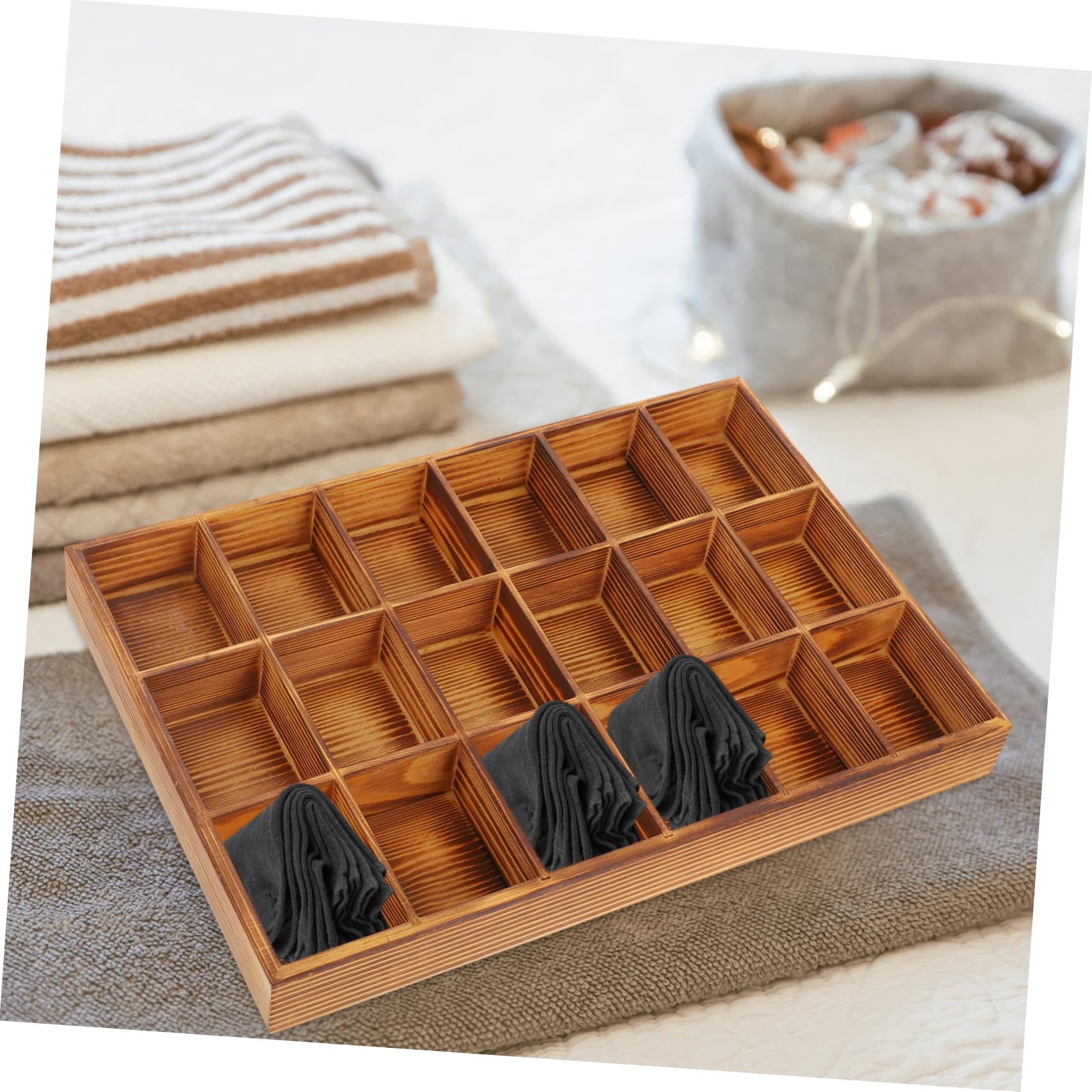 IMIKEYA Caja Organizadora De Madera 18 Compartimentos, Separador De Cajones Para Calcetines y Ropa Interior, Acabado Madera Natural, Organizador Funcional Para Armario y Hogar, 1 Unidad