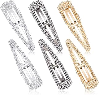 6 Pieces Rhinestone Hair Clips 3 Inch Snap Hair Barrettes Bridal Hair Barrettes Pins for Women Girls Wedding Hairpins Hair Accessories (Black, Silver, Gold)