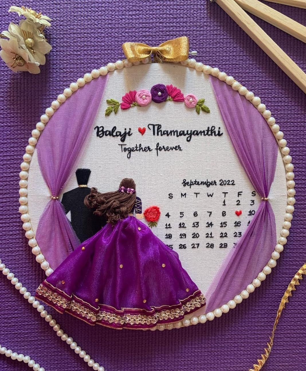 Stitch Your Type- Customized North Indian Wedding Hoop for Couples with Curtain | Wedding, Anniversary Gift (10 Inches)-image-20