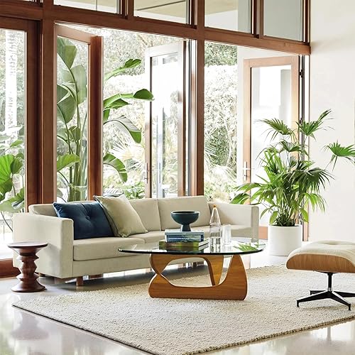 Miniatura 7 de Triangle Coffee Table in Walnut Mid Century Modern Solid Wood Base and Triangle Clear Glass Coffee Table for Living Room Low Minimalist Tea Table