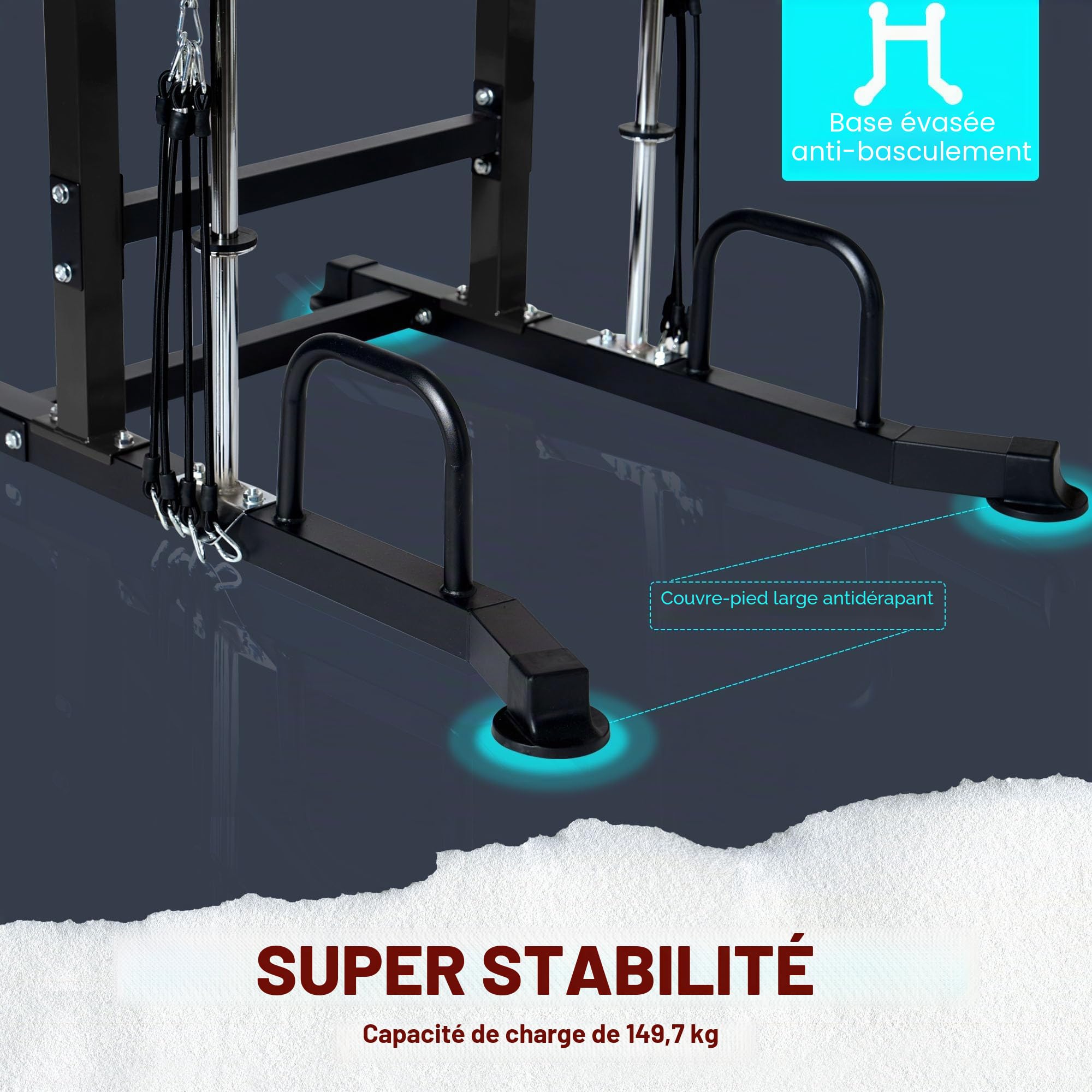 Power Tower Station de barre de traction réglable à 10 vitesses, station de musculation multifonction pour salle de sport à domicile, avec coussinet d'entraînement assisté et base