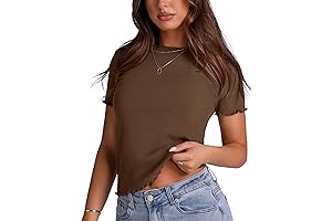 Women's Crew Neck Ribbed Fitted T-Shirt in Brown