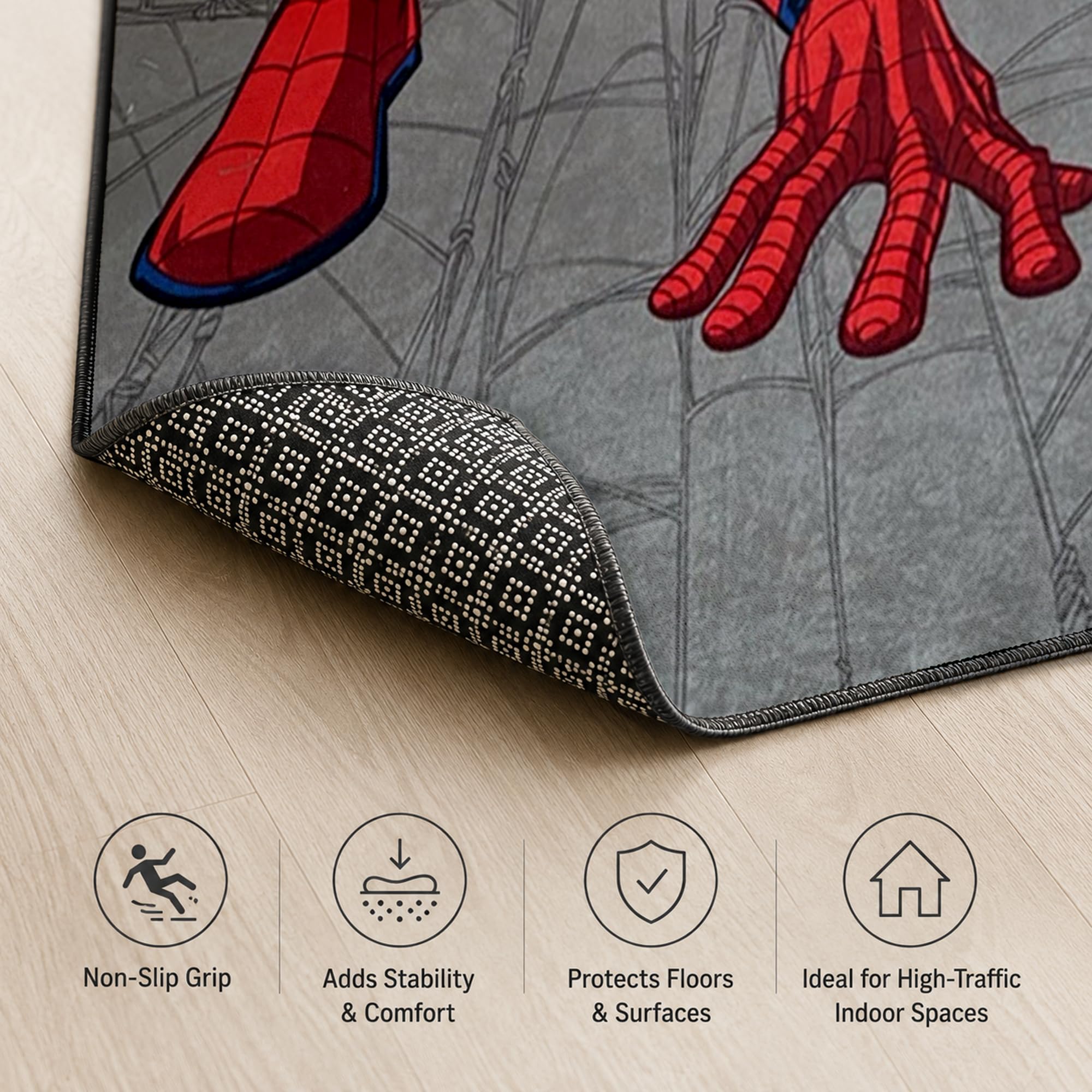 Disney Home Kinderteppich - Offiziell lizenzierter Kinderspielteppich für Kinderzimmer, Spielzimmer - rutschfeste und waschmaschinenfeste Spielmatte für Kinder, Spiderman Teppich 80 x 120 cm
