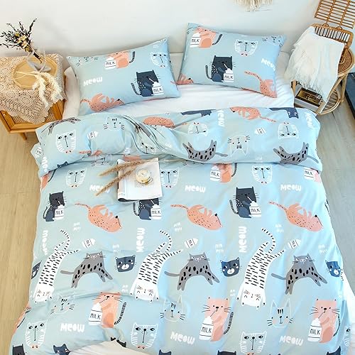 Miniatura 158 de Cartoon Cat Comforter Cover Set - Queen Size, Gradient Line Cat Bedding Set with Zipper for Kids Teens Boys Girls Adult Room Decor - 1 Quilt Cover 2