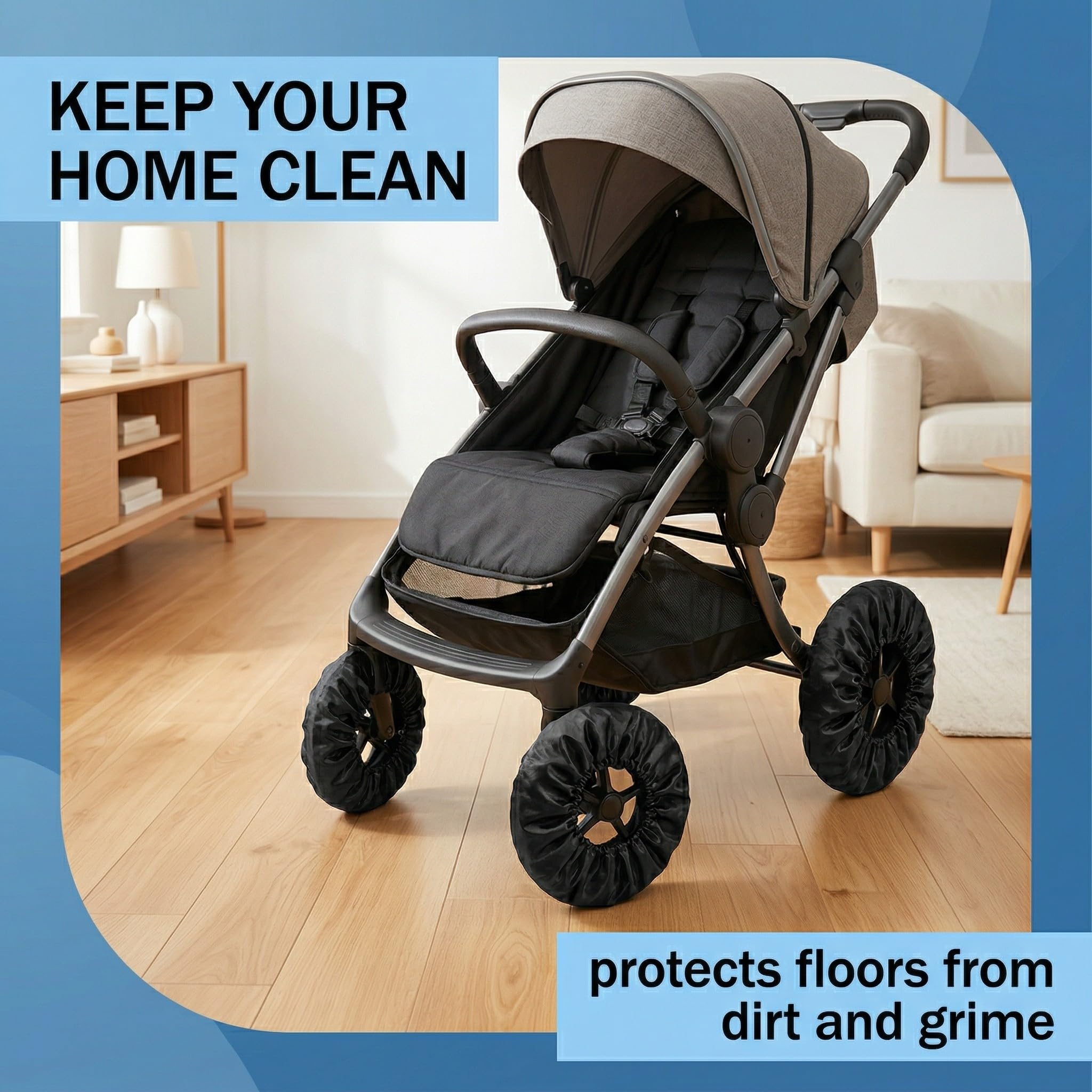 4 Pezzi Copriruota Passeggino Coperture Esterne per Ruote Buggy Carrozzina Impermeabili e Antipolvere Copri Ruote Passeggino per Casa Universali Coperture di Protezione Ruote,Nero