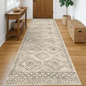 KILOCOCO Hallway Runner Rug 3'x10' Runners for Hallways Washable Runner Rug Non Slip Rubber Backed Low-Pile Runners for Bedroom Kitchen Living Room Laundry Room Boho Rugs, Beige/Gray/Green