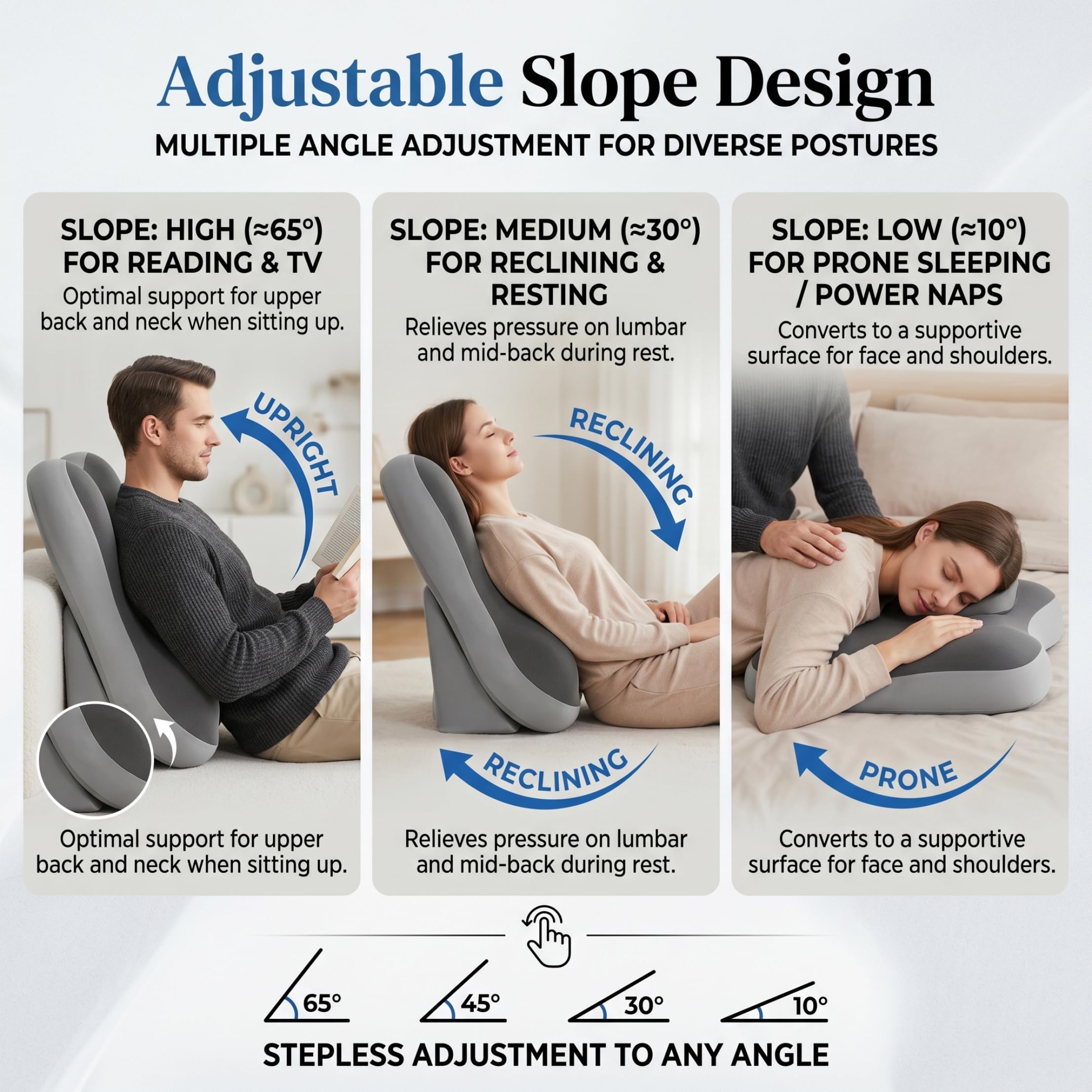 Almohada para Silla para Cama, Almohada de Espuma viscoelástica para Sentarse para Cama: Soporte multizona con Pendiente Ajustable, 23, 62 x 17, 72 x 14, 57 Pulgadas.