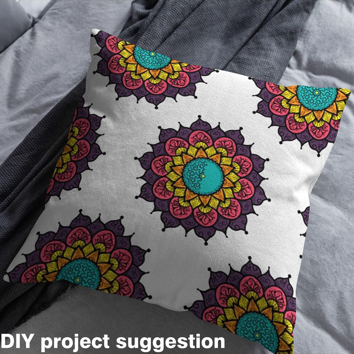 Tkanina mandala, styl boho tkanina na podwórku, hipisowska mandala do projektów DIY i domu, egzotyczna kwiatowa tkanina na zewnątrz, 10 metrów, dł. 920 x 150 cm, brązowa