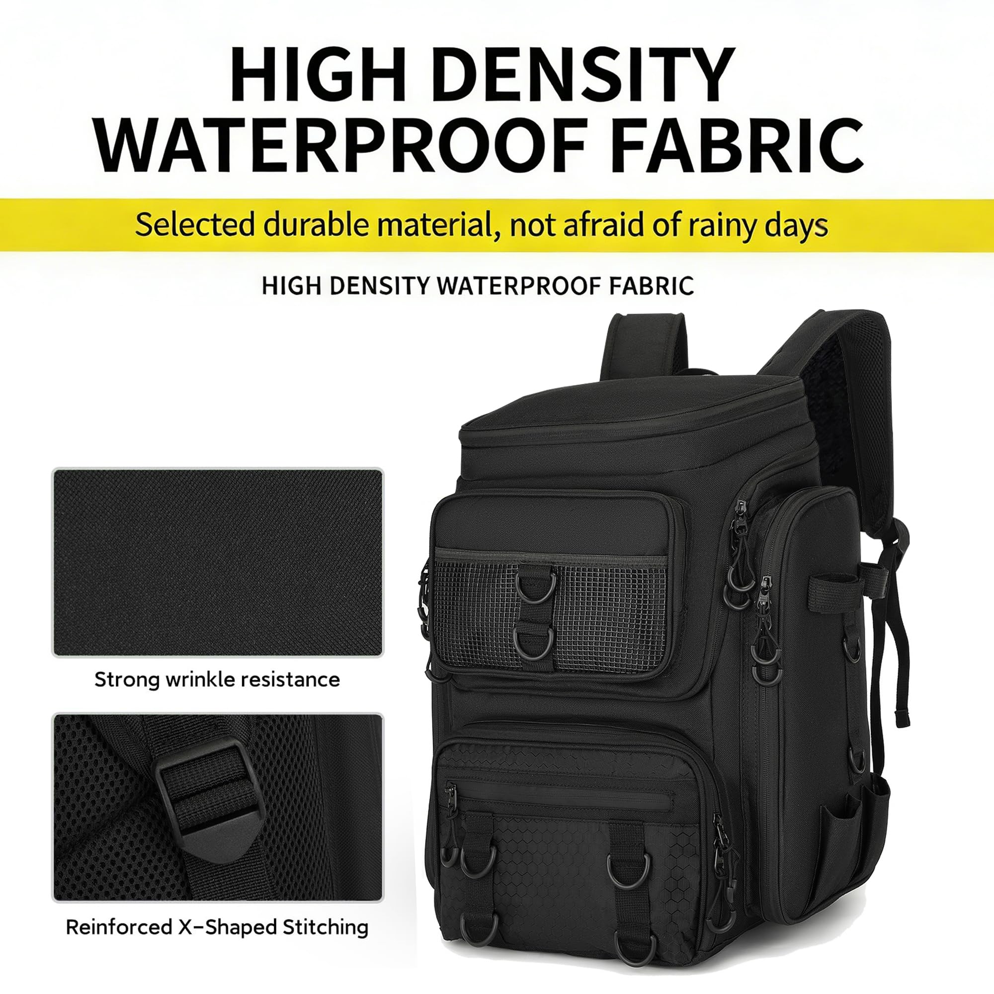 WYFCR Mochila de pesca con soportes para caña, bolsa de aparejos impermeable, bolsa de almacenamiento ligera e impermeable para pesca, adecuada para senderismo, caza, camping y viajes