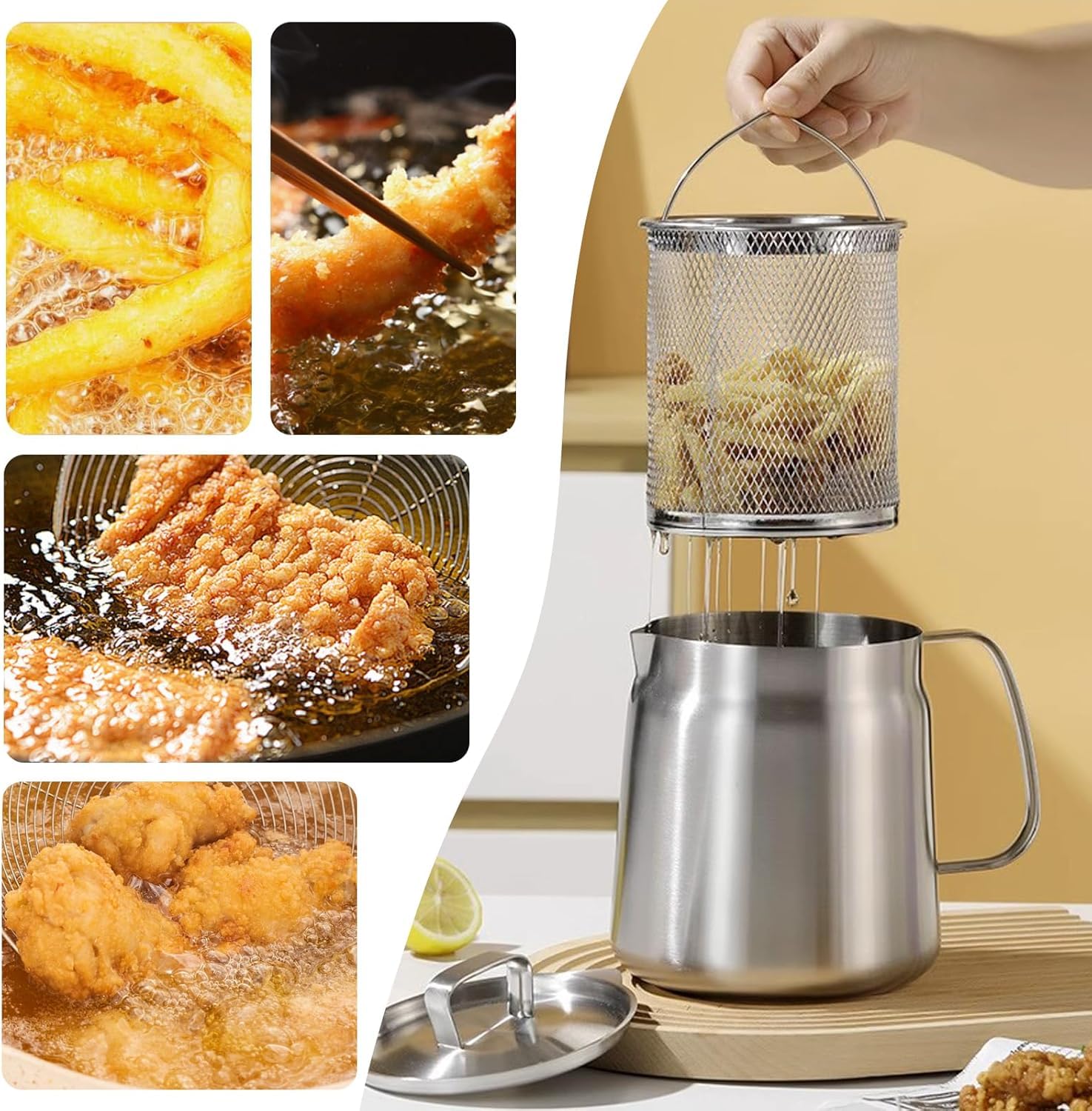 Pot Filtre à Huile Acier Inoxydable 304 - 2L Avec Panier Et Passoire Pour Friture