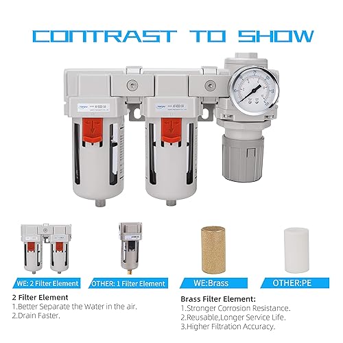 Miniatura 54 de NANPU Sistema de secado de aire NPT de 1/2" - Filtros de aire dobles, combo de regulador de presión de aire - Drenaje semiautomático, cuenco