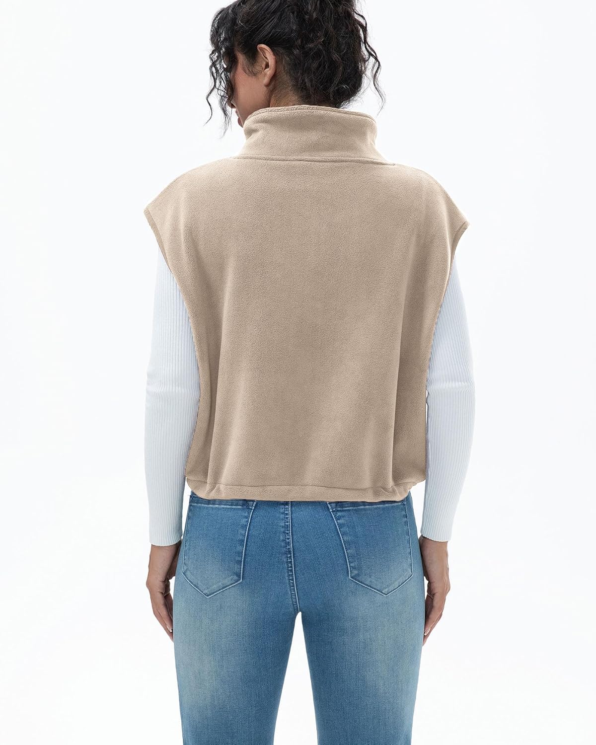 Women's Full Zip Fleece Short Vest Warm Winter Sleeveless Stand Collar Sherpa Crop Coat - Image 2