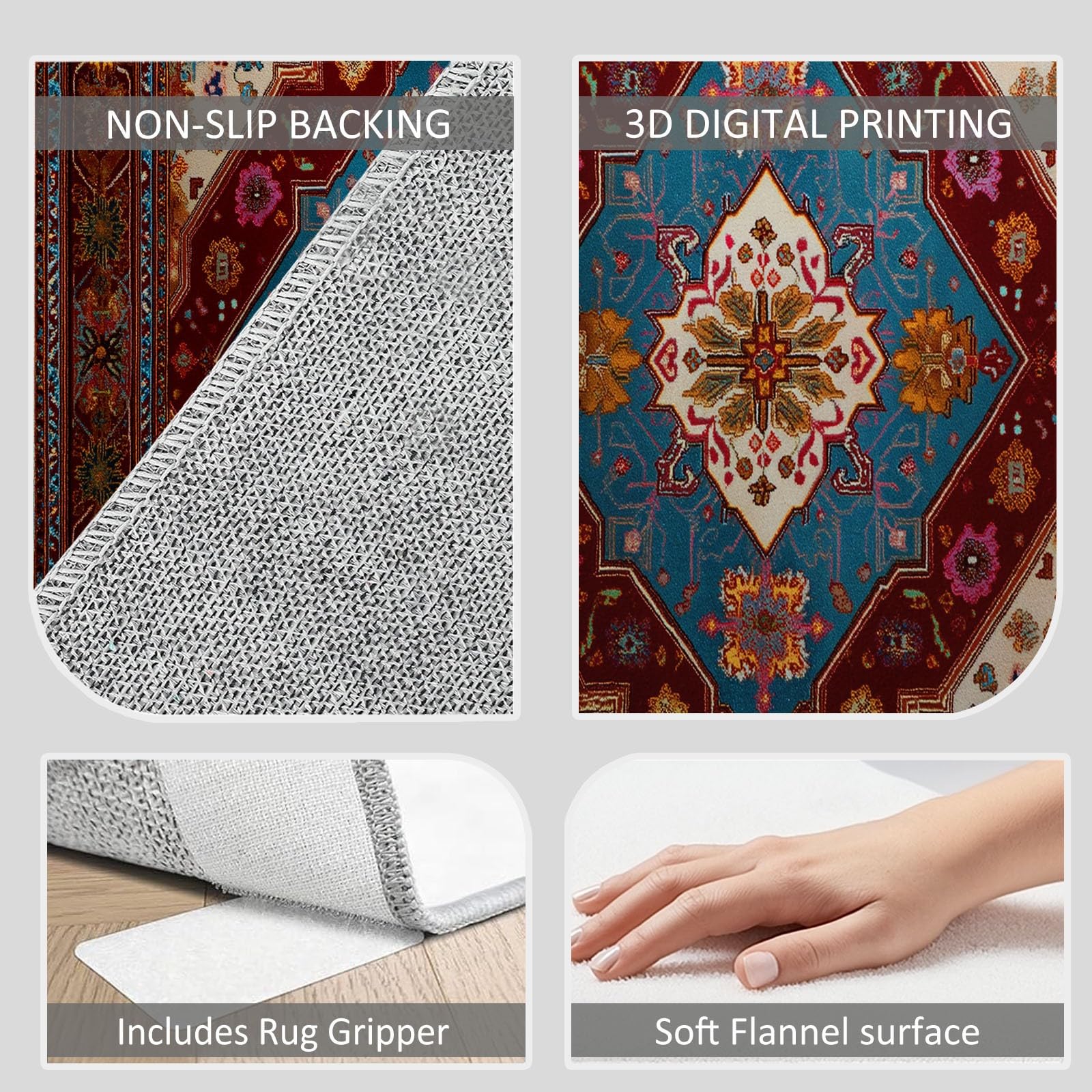 Generico Tappeto Salotto Tradizionale Orientale Natura Fiori, Pelo Corto Tappeto Morbido Camera da Letto Antiscivolo Lavabile Tappeti Soggiorno Cucina Tappeti di Zona Home Decor, Rosso 160 x 230 cm
