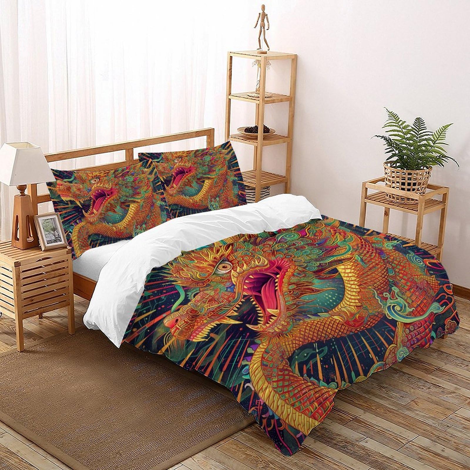 Linge de lit dragon chinois finition premium microfire 260x220