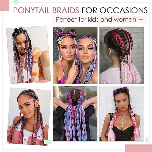 Miniatura 4 de Benehair Extensión de cola de caballo de burbujas para mujeres negras, extensión de cola de caballo larga trenzada estilo protector, extensión de