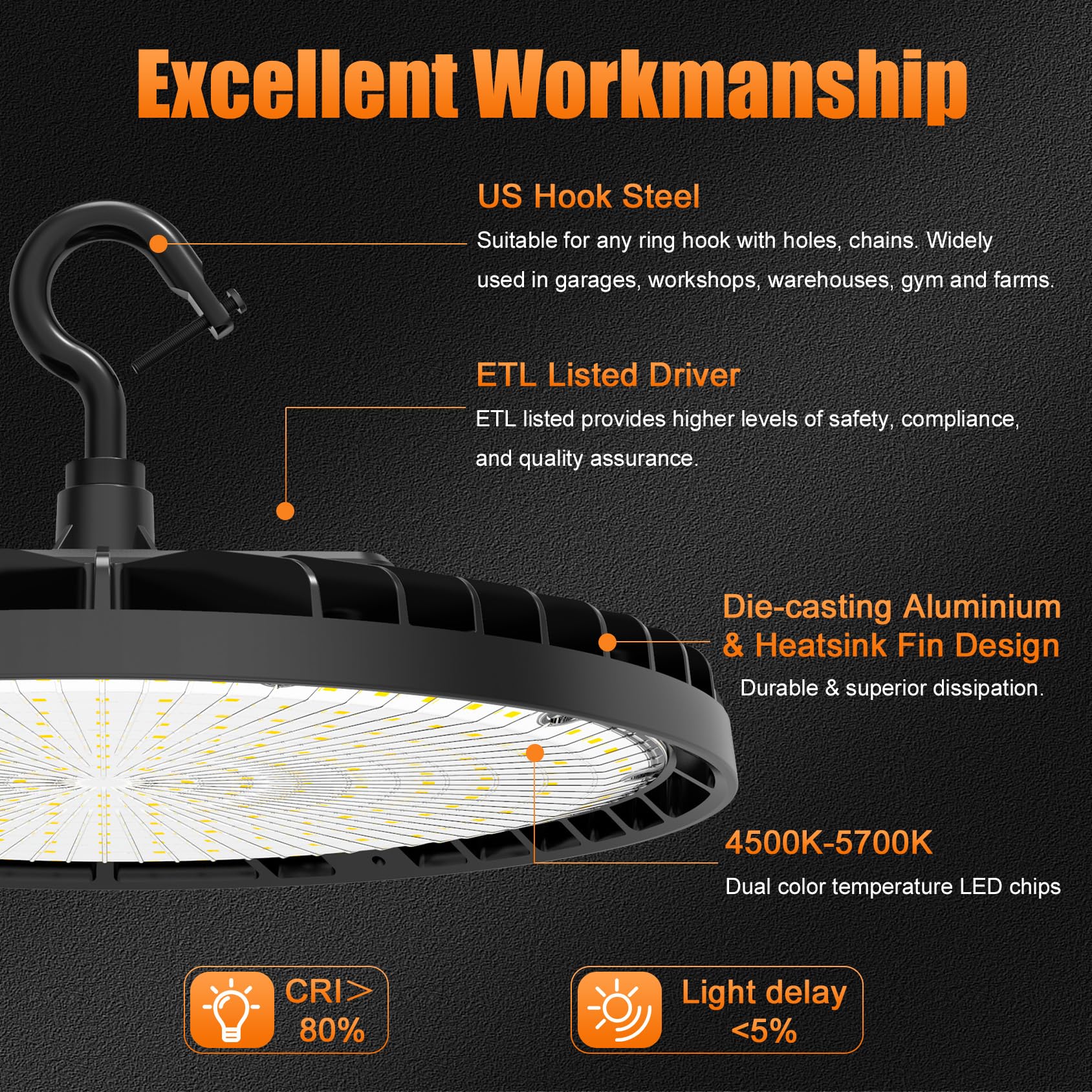 8 Pack LED High Bay Light 150W 120W 90W Adjustable UFO High Bay LED Lights 4500K 5000K 5700K — view 5