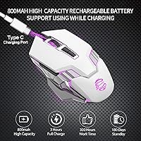 Vista 3 de Ratón Bluetooth blanco, inalámbrico USB recargable y BT5.0/3.0 de modo dual con luz RGB, botones laterales, 2400 DPI, mouse ergonómico inalámbrico