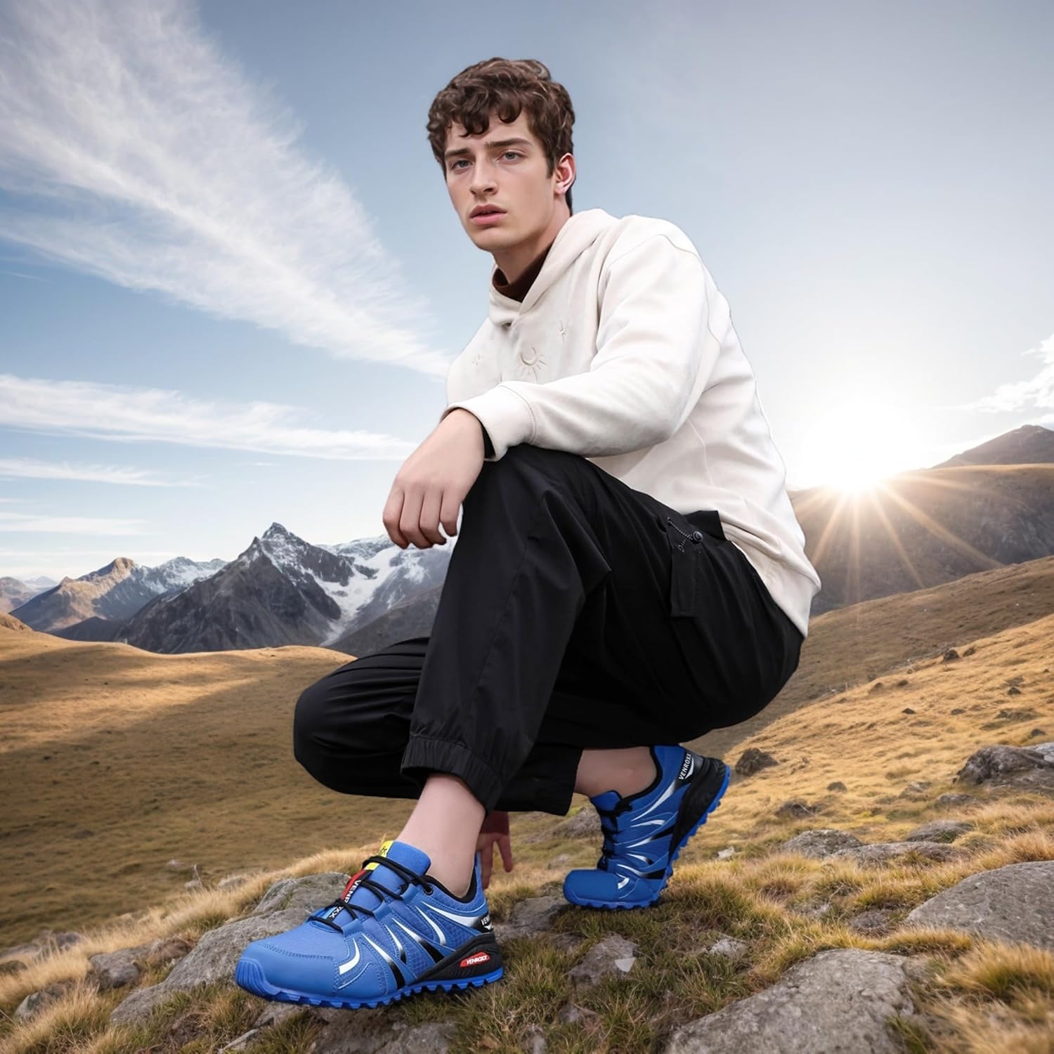 Men's Trail Running Shoes Lightweight Breathable-Mesh Non-Slip for Hiking & Walking Fashion Sneakers, Blue, 10.5 - Image 3