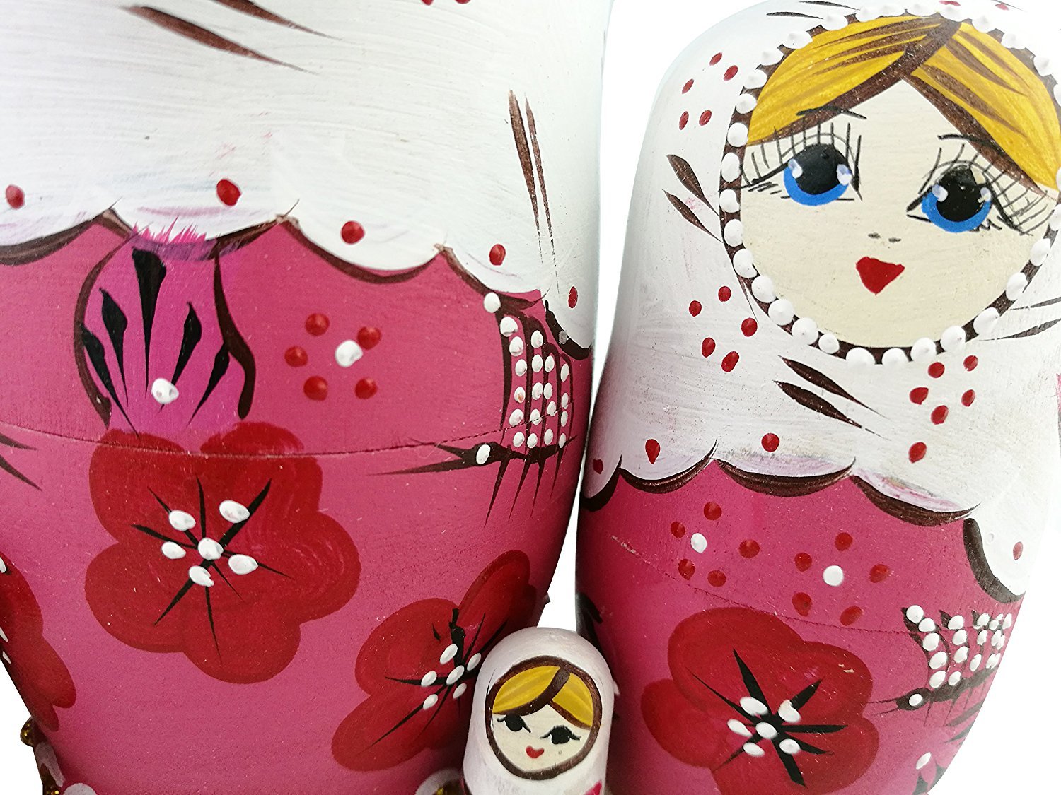 Lot de 5 poupées russes russes en bois avec fleurs rouges et roses - Jouet empilable en bois fait à la main - Cadeau amusant pour chambre d'enfant