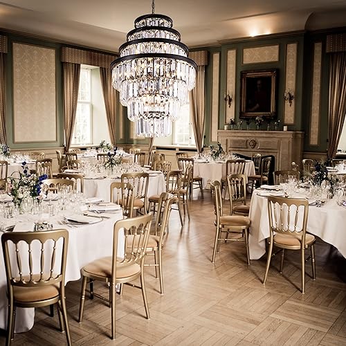 Miniatura 5 de Wellmet Candelabro de cristal, 7 niveles, grande, vintage, negro, de lujo, para sala de estar, mesa de comedor, vestíbulo, sala de dibujo, pasillo,