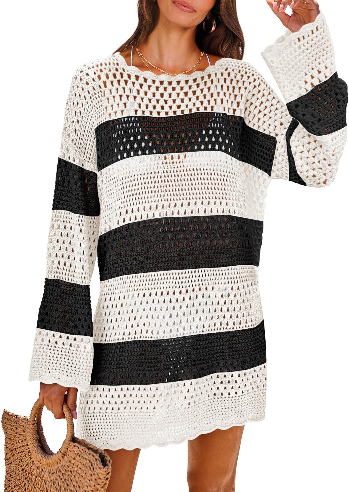 Women Swimsuit Crochet Swim Cover Up 2026 Summer Bathing Suit Swimwear Mesh Knit Beach Dress Vacation Outfits