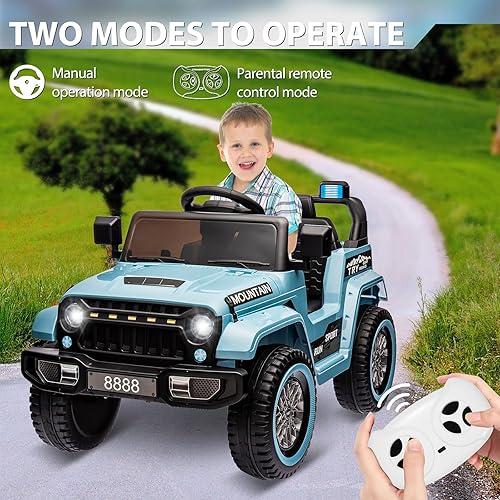 Miniatura 4 de Camión de paseo para niños, vehículos eléctricos de 12 V con control remoto para padres, suspensión de resorte, 3 velocidades, luces LED, música y