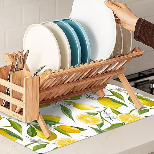 Miniatura 7 de Tapete de secado de platos de frutas de limón, hojas y flores, almohadilla de secado de platos de encimera, tapete de microfibra ultra absorbente