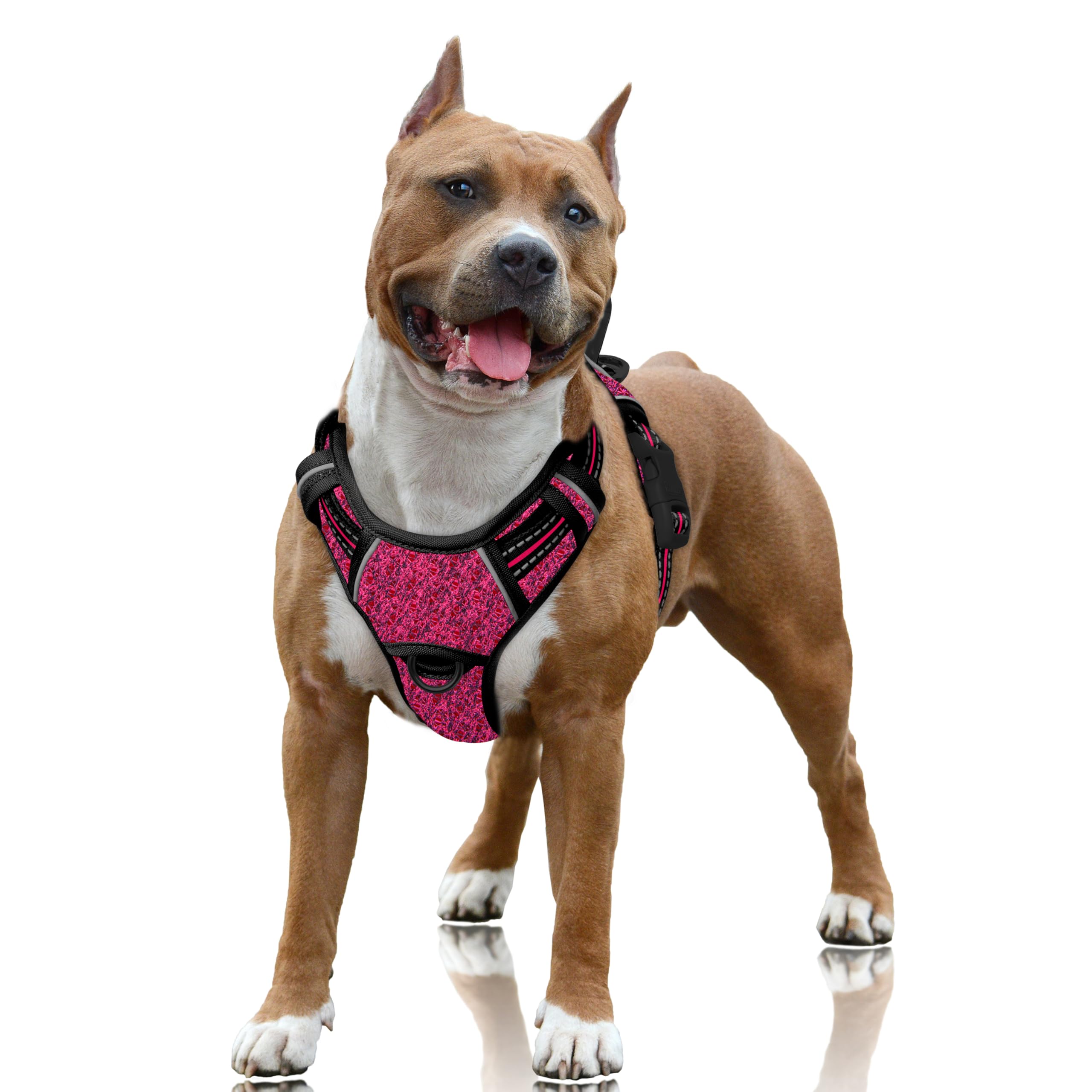 BARKBAY No Pull Dog Harness Large Reflective Dog Harness with Front Clip and Easy Control Handle for Walking Training Running with ID tag Pocket(Pink/Black,L) — image 1