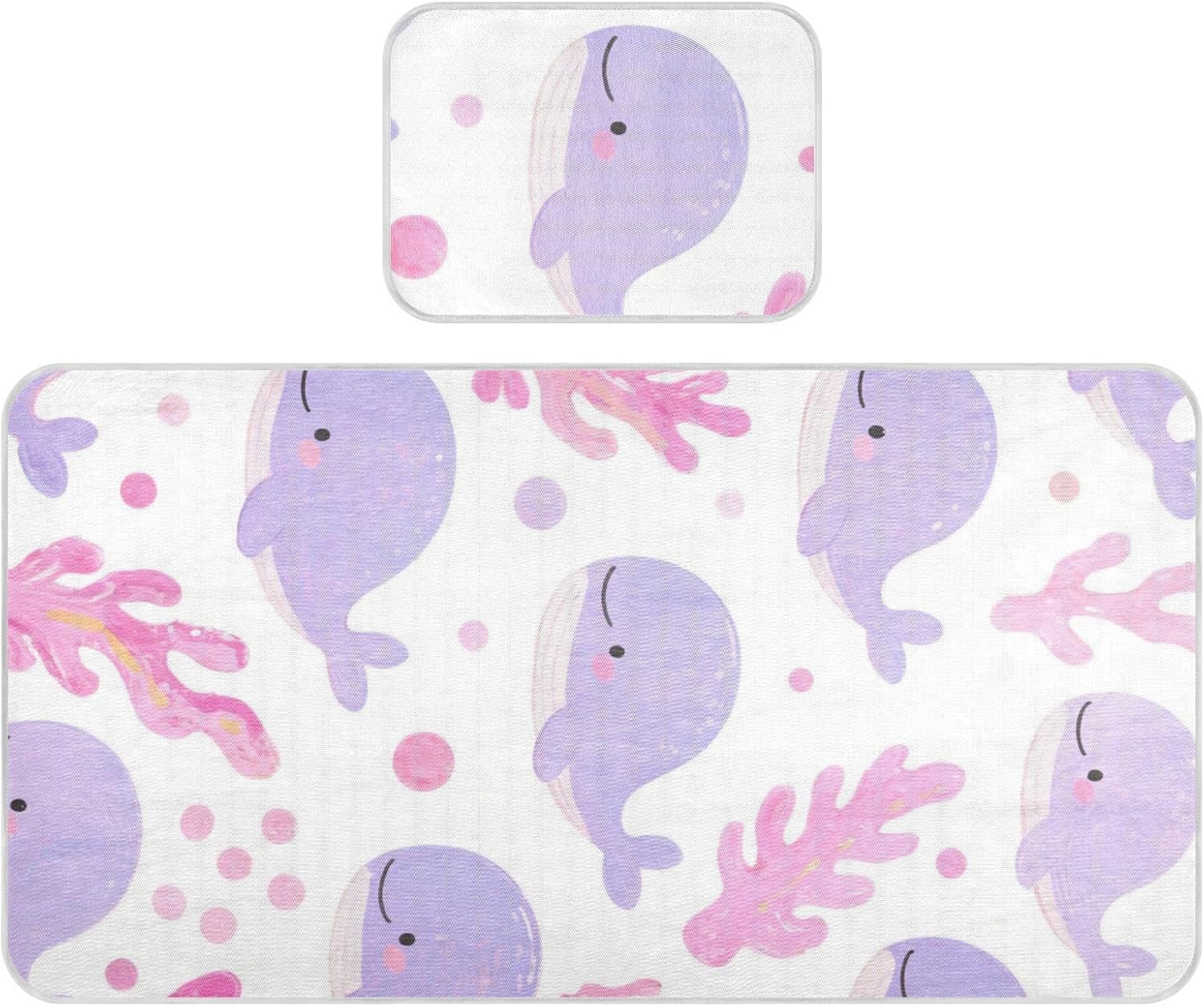Cartoon Cute Purple Whale Cooling Baby Mattress pad 28" x 52" Breathable Crib Mattress pad for Baby&Toddler