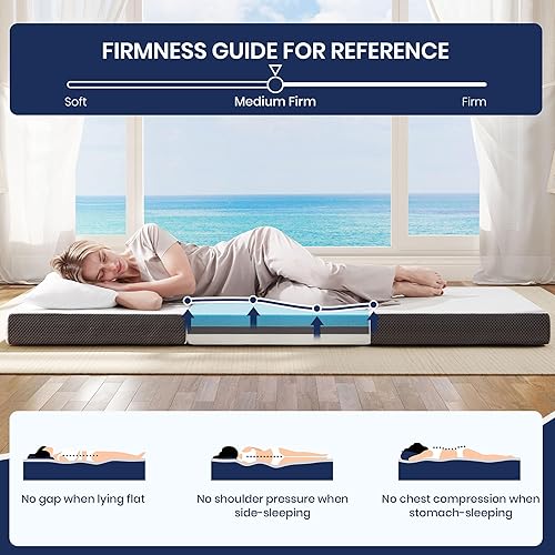 Miniatura 5 de Hanherry Colchón plegable de 4 pulgadas, tamaño individual, de espuma viscoelástica portátil de tres pliegues, con bolsa de almacenamiento, funda
