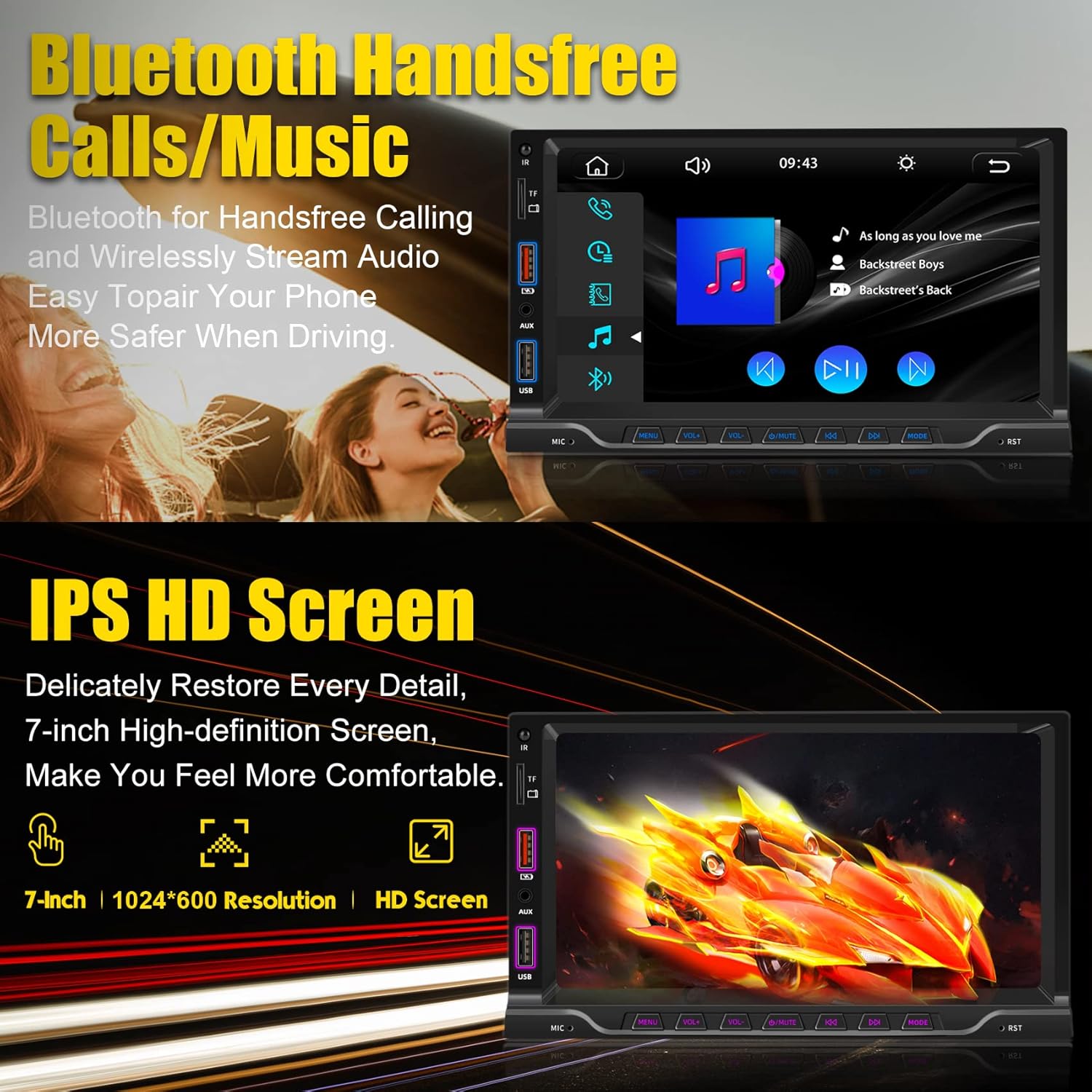 2025 Double Din Car Stereo Player Compatible with Apple Carplay & Android Auto – 7 Inch Car MP5 with BT| Mirror Link| HD Backup Camera| USB/SD/AUX Input| AM/FM/Car Radio| SWC| Subwoofer| Fast Charge