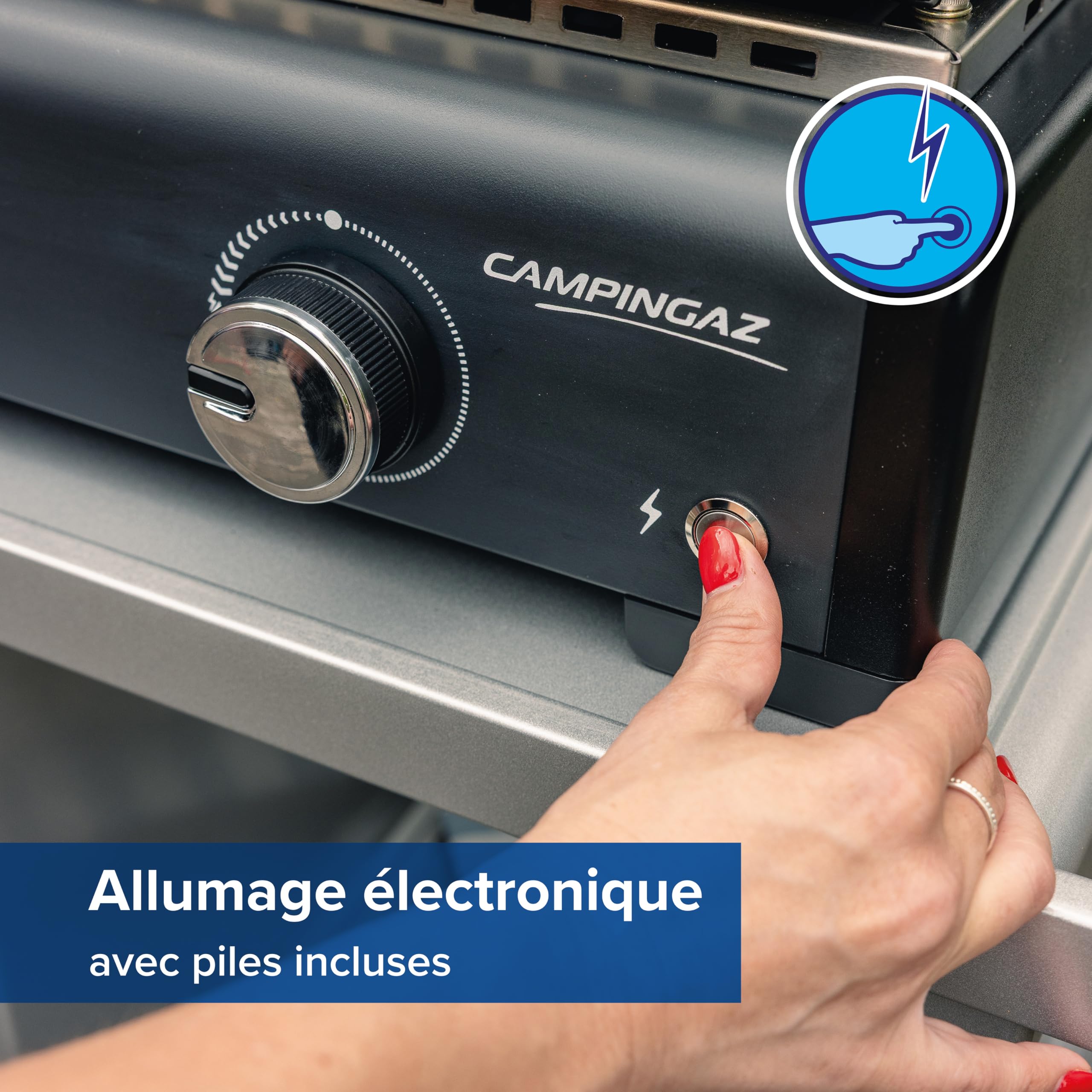 Campingaz plancha à gaz Othello 1 CV | Plaque chauffante 2,8 kW | Barbecue de table portable | Surface en acier émaillé | Brûleur avec technologie BlueFlame | Nettoyage facile
