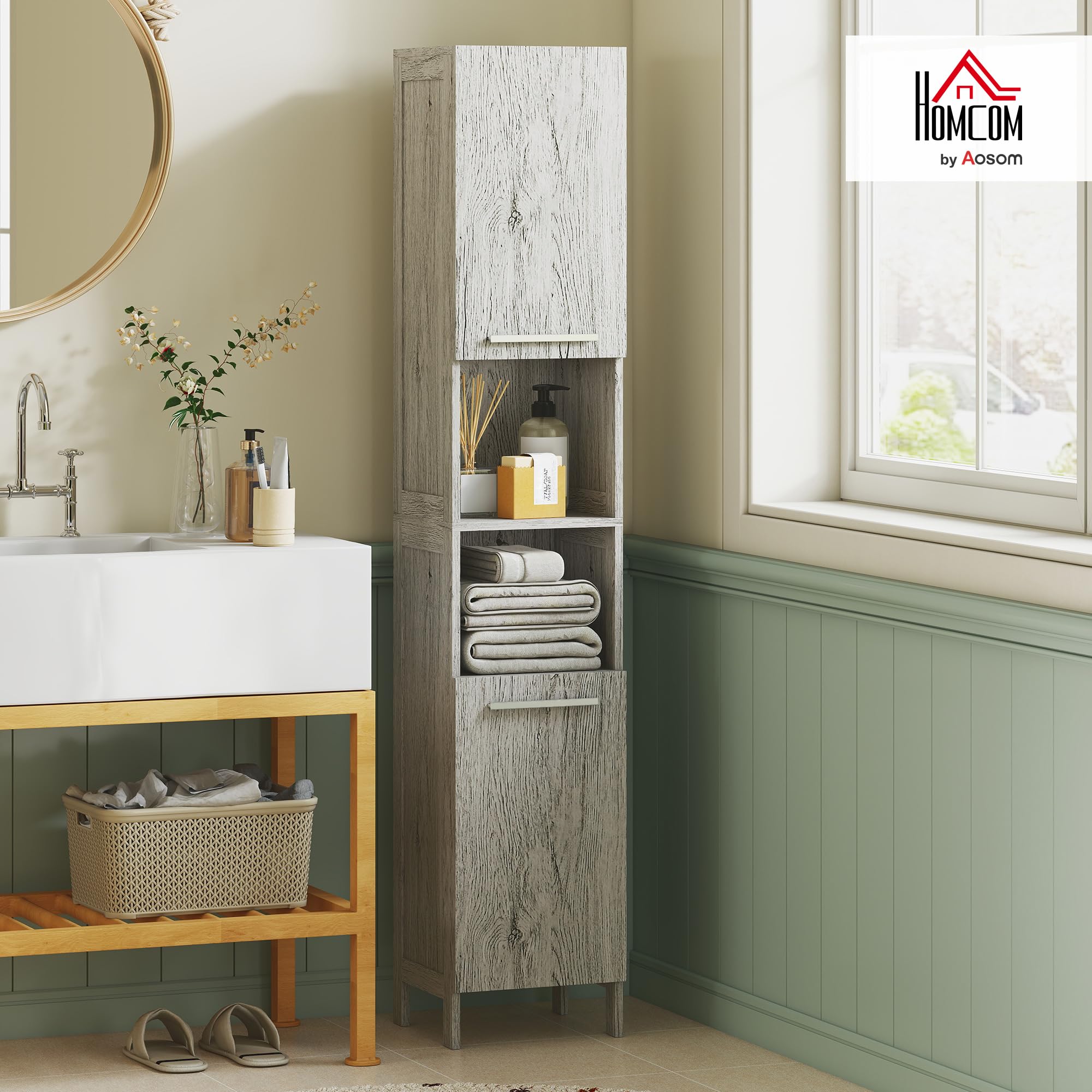 HOMCOM Meuble Colonne Rangement Salle de Bain dim. 30L x 32l x 172H cm Gris