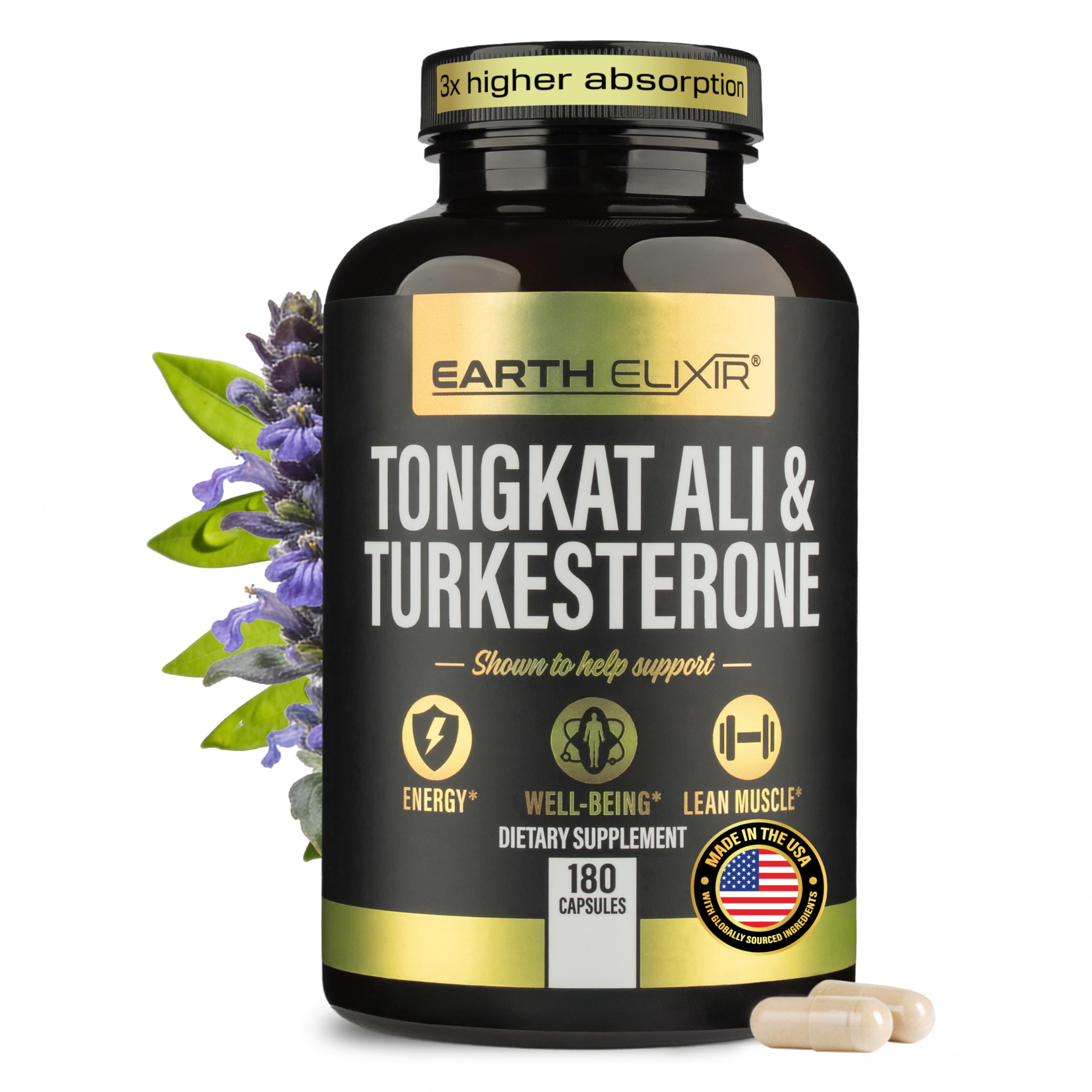 Earth Elixir Turkesterone & Tongkat Ali for Men – Natural Testosterone Support, 2-in-1 High Potency Turkesterone Supplement for Men & Women - Made in USA & 3rd Party Tested