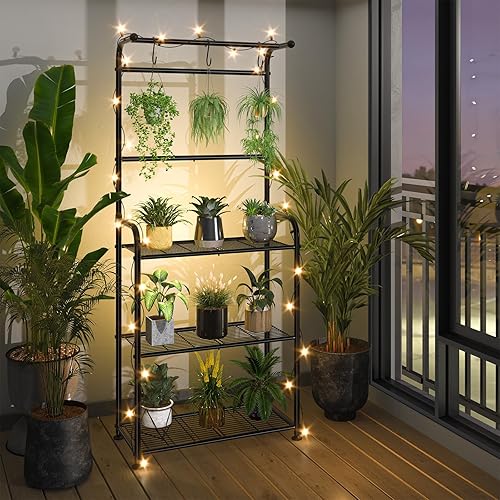 Miniatura 5 de Soporte para plantas al aire libre, estante de metal colgante de 3 niveles de 67.25 pulgadas de alto para múltiples macetas, estantes resistentes