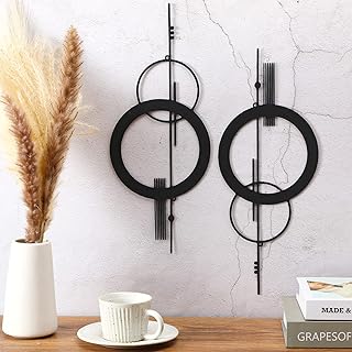Peryiter 2 Pcs Small Metal Abstract Wall Art 15.7 Inch Black Metal Geome...