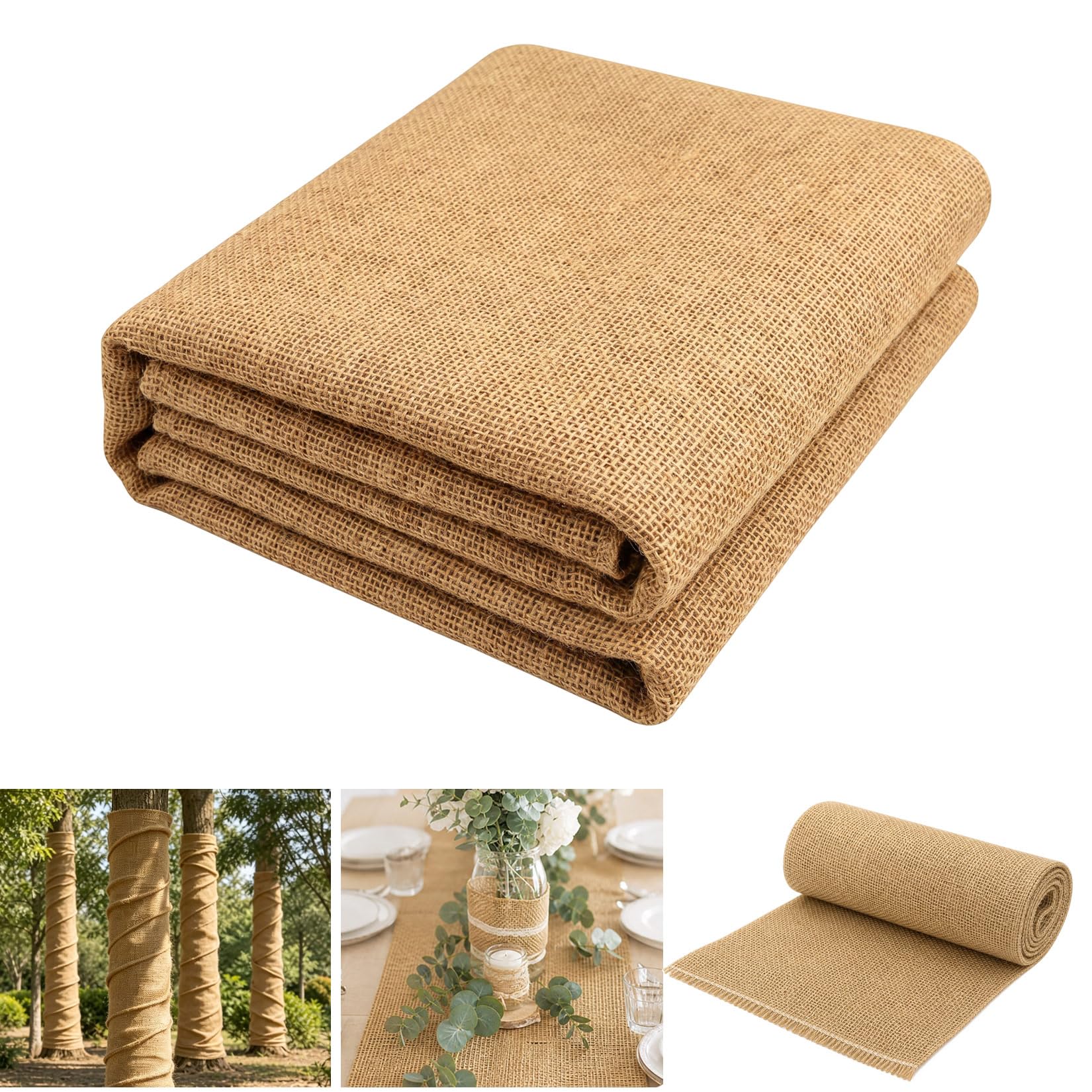 2M Hessian Fabric/Textured Burlap - 63 Inches (160cm) Wide, 220 G/M², Eco-Friendly Biodegradable Natural Jute for Outdoor Tree Protection, Weddings, Gardening, Crafts and Arts