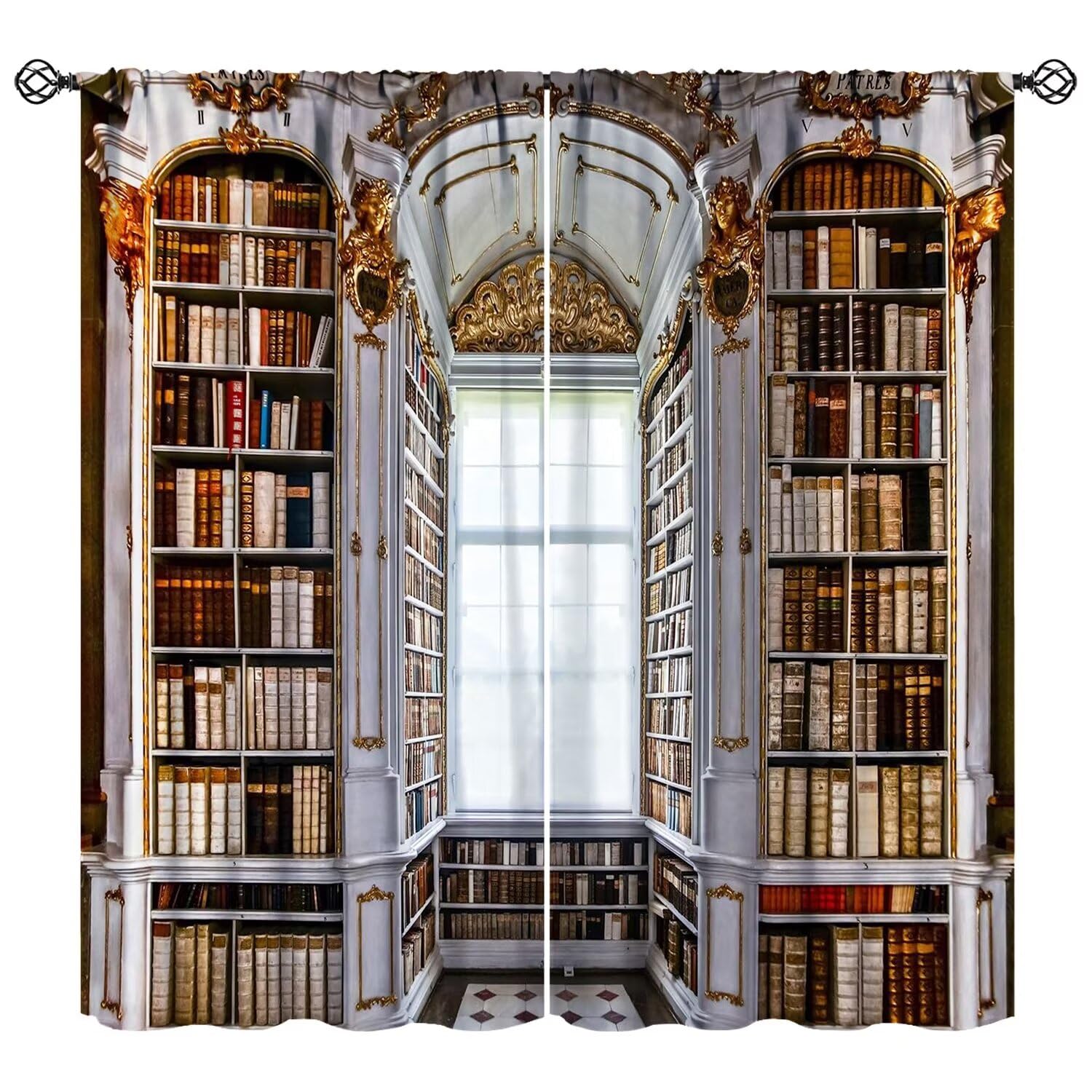 JESTRONRY Bookshelf Curtains, Vintage Library Gothic Bookcase Education Reading Classic Modern Style Window Treatments Curtains for Living Room