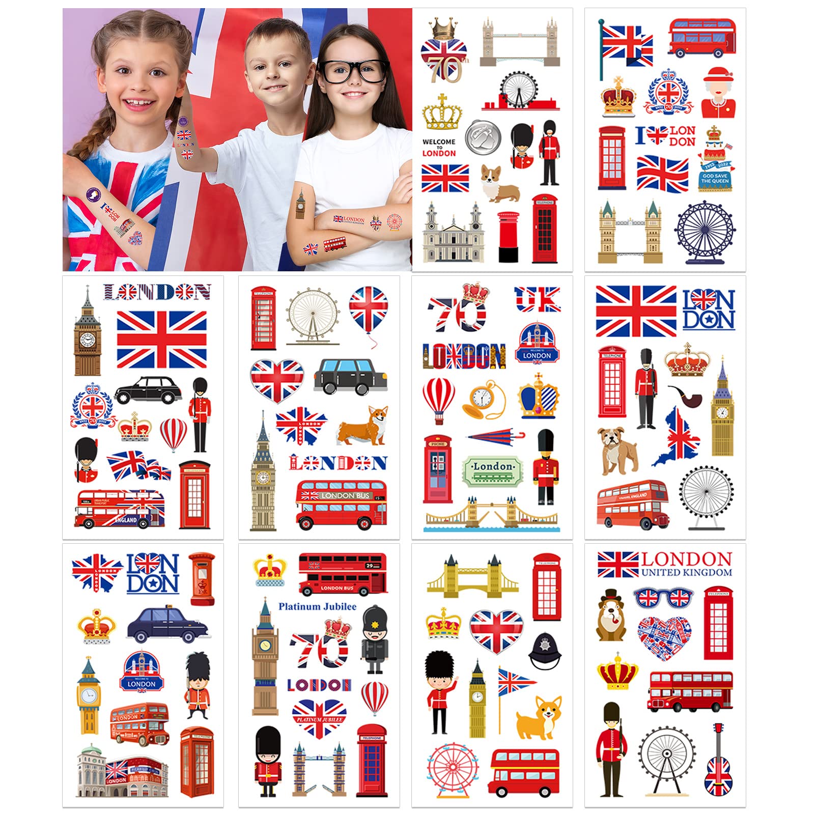 Buy DPKOW 115pcs Queen's Platinum Jubilee Temporary Tattoos, Union Jack Temporary Tattoos for