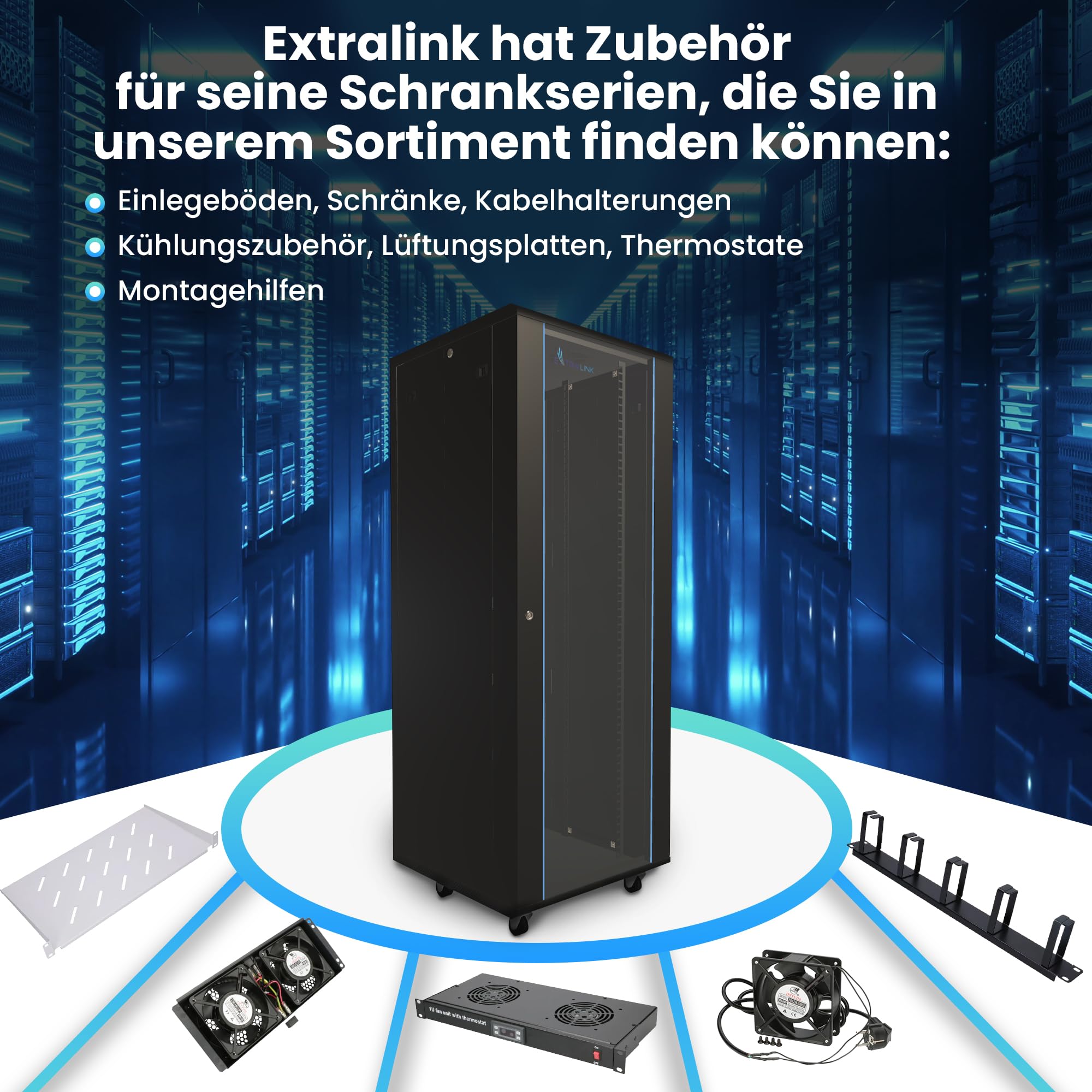 Netzwerkschrank 19 Zoll 42 HE 600x800 freistehend abnehmbare Seitenwände selbstmontierender Rahmen Serverschrank 19 Zoll für Switches UPS Server gehärtetes Glas Schwarz Rack 19 Zoll