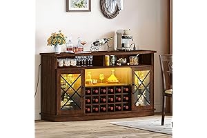 DWVO 58" Wood Bar Cabinet with Storage and Charging Station